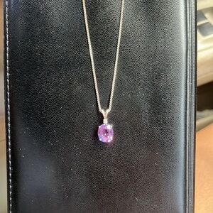 Amethest with diamond accent sterling silver setting and chain necklace